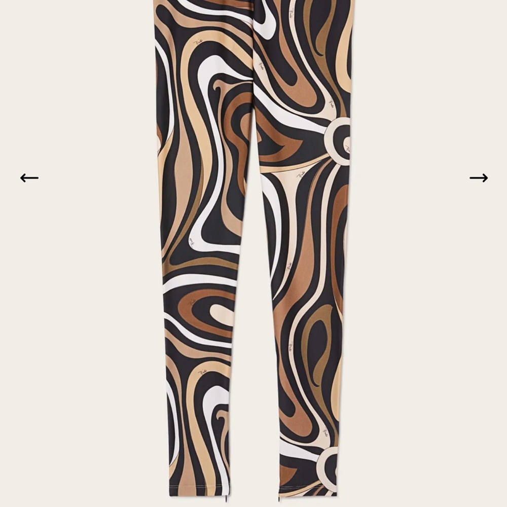 Emilio Pucci Abstract Swirl Leggings in Black, Brown, and Cream on De Pop